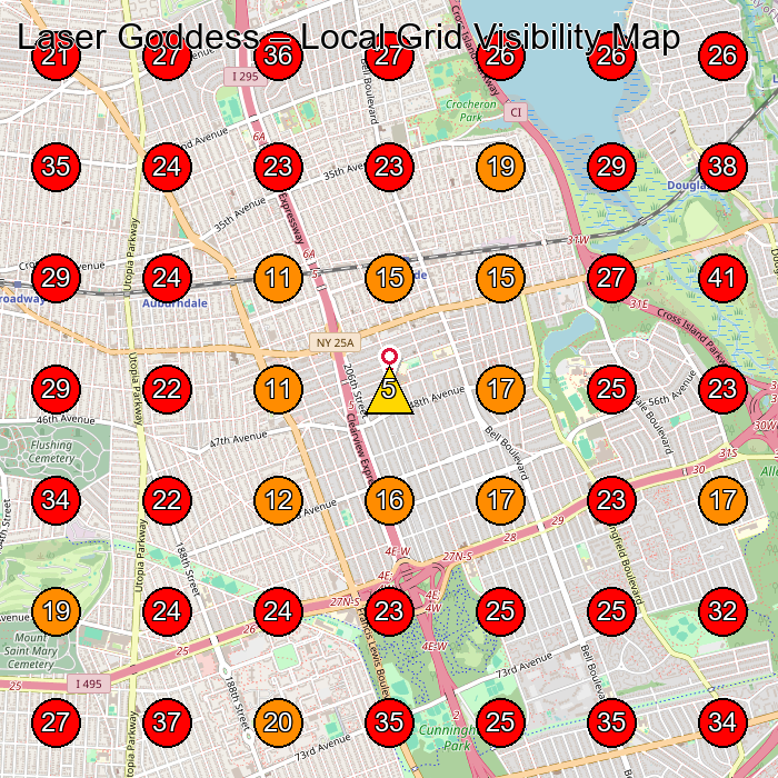Laser Goddess GeoGrid visibility map for Medical Spa in Bayside